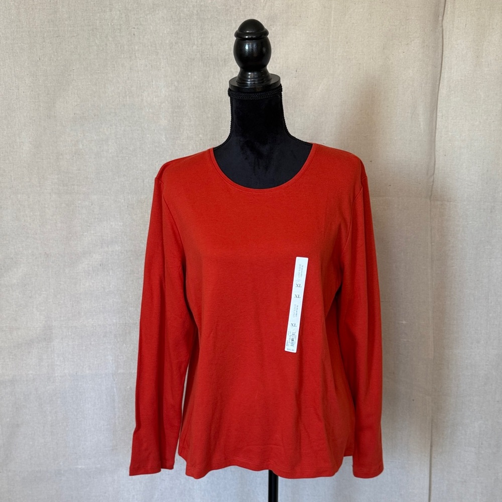 NWT Croft & Barrow Women's Long Sleeve Tee XL Burnt Orange/Dark Orange "Pueblo"